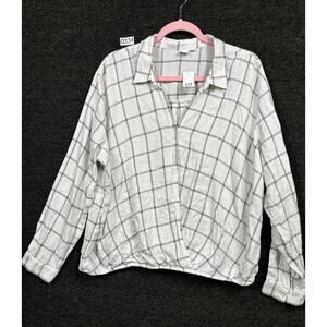 GAP Snap Button Shirt Womens Size XXL White Plaid Long Sleeve Relaxed NEW